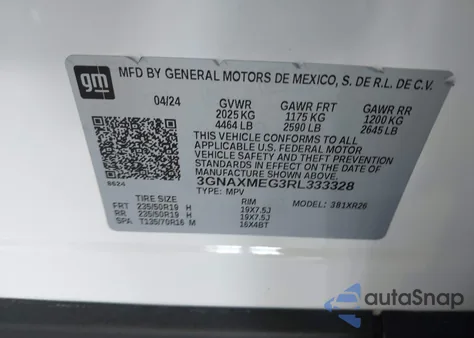 2024 Chevrolet Equinox Fwd Rs from USA, damaged, VIN 3GNAXMEG3RL333328